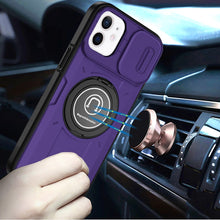 For iPhone 12/12 Pro Case Sliding Lens Cover Metal Ring Stand + Tempered Glass