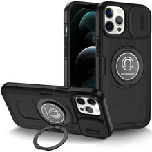 For iPhone 12 Pro Max Case Sliding Lens Cover Metal Ring Stand + Tempered Glass