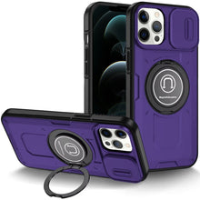 For iPhone 12 Pro Max Case Sliding Lens Cover Metal Ring Stand + Tempered Glass