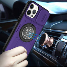 For iPhone 12 Pro Max Case Sliding Lens Cover Metal Ring Stand + Tempered Glass