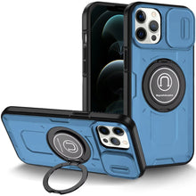 For iPhone 12 Pro Max Case Sliding Lens Cover Metal Ring Stand + Tempered Glass