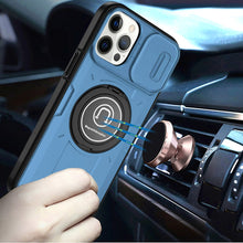 For iPhone 12 Pro Max Case Sliding Lens Cover Metal Ring Stand + Tempered Glass