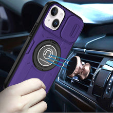 For iPhone 15 Case Sliding Camera Lens Cover Metal Ring Stand + 2 Tempered Glass