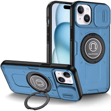 For iPhone 15 Case Sliding Camera Lens Cover Metal Ring Stand + 2 Tempered Glass