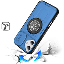 For iPhone 16 6.1inch Case Sliding Lens Cover Metal Ring Stand + Tempered Glass