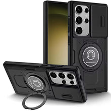 For Samsung S23 Ultra Case Sliding Lens Cover with Metal 360 Rotating Ring Stand