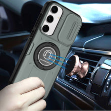 For Samsung S25/S24 Case Sliding Lens Cover Metal Ring Stand + Tempered Glass