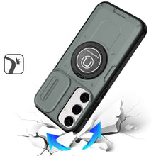 For Samsung S25/S24 Case Sliding Lens Cover Metal Ring Stand + Tempered Glass