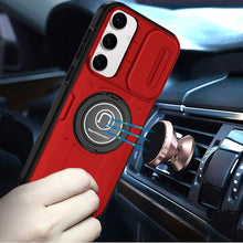 For Samsung S25/S24 Case Sliding Lens Cover Metal Ring Stand + Tempered Glass