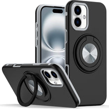 For iPhone 16 Plus 6.7in Solid Rugged Shockproof with 360 Stand + Tempered Glass