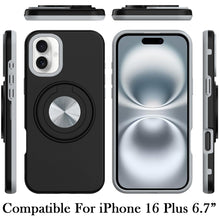 For iPhone 16 Plus 6.7in Solid Rugged Shockproof with 360 Stand + Tempered Glass