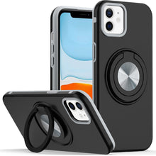 For iPhone 11 6.1 in. Case Solid Rugged Magnetic with Ring Stand +Tempered Glass