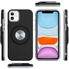 For iPhone 11 6.1 in. Case Solid Rugged Magnetic with Ring Stand +Tempered Glass