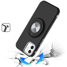 For iPhone 11 6.1 in. Case Solid Rugged Magnetic with Ring Stand +Tempered Glass