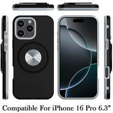 For iPhone 16 Pro 6.3in Case Solid Shockproof with 360 Stand + Tempered Glass