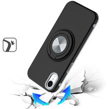 For iPhone XR Case Solid Rugged Shockproof Cover with 360 Stand + Tempered Glass