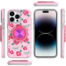 For iPhone 14 PRO MAX 6.7 in. Case Printed Design Metal Bling Ring Stand Cover