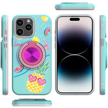 For iPhone 14 PRO MAX 6.7 in. Case Printed Design w/ Rotating Bling Ring Stand