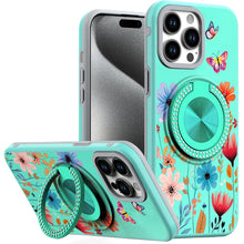 For iPhone 15 Pro Max Case Print Design Magnetic Bling Ring + 2 Tempered Glass