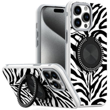 For iPhone 15 Pro Max Case Print Design Magnetic Bling Ring + 2 Tempered Glass
