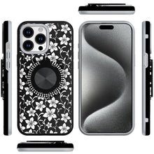 For iPhone 15 Pro Max Case Print Design Magnetic Bling Ring + 2 Tempered Glass
