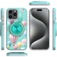 For iPhone 15 Pro Max Case Print Design Magnetic Bling Ring + 2 Tempered Glass