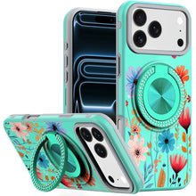 For iPhone 17 Pro Max Case Printed Design Bling 360 Stand Cover + Tempered Glass