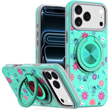 For iPhone 17 Pro Max Case Printed Design Bling 360 Stand Cover + Tempered Glass