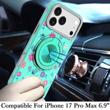 For iPhone 17 Pro Max Case Printed Design Bling 360 Stand Cover + Tempered Glass