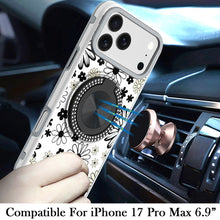 For iPhone 17 Pro Max Case Printed Design Bling 360 Stand Cover + Tempered Glass
