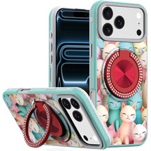 For iPhone 17 Pro Max Case Printed Design Bling 360 Stand Cover + Tempered Glass