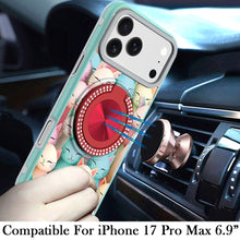 For iPhone 17 Pro Max Case Printed Design Bling 360 Stand Cover + Tempered Glass