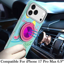For iPhone 17 Pro Max Case Printed Design Bling 360 Stand Cover + Tempered Glass