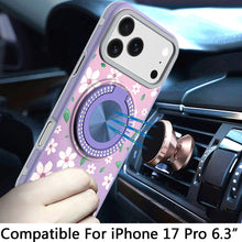 For iPhone 17 PRO Case Printed Design with 360 Ring Bling Stand + Tempered Glass