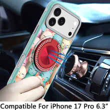 For iPhone 17 PRO Case Printed Design with 360 Ring Bling Stand + Tempered Glass