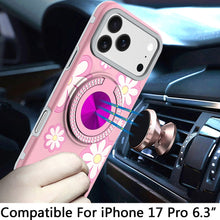For iPhone 17 PRO Case Printed Design with 360 Ring Bling Stand + Tempered Glass
