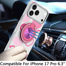 For iPhone 17 PRO Case Printed Design with 360 Ring Bling Stand + Tempered Glass