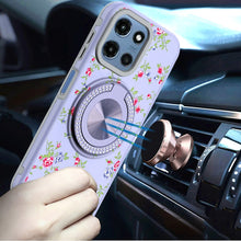 For Moto G 2025 Case Printed Design Magnetic Bling Ring Stand + Tempered Glass