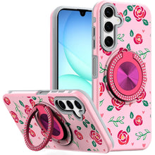 For Samsung A17 5G Case Printed Magnetic Bling Ring Stand Cover + Tempered Glass