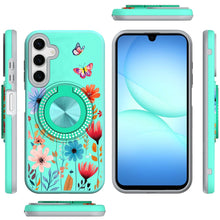 For Samsung A17 5G Case Printed Magnetic Bling Ring Stand Cover + Tempered Glass