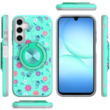For Samsung A17 5G Case Printed Magnetic Bling Ring Stand Cover + Tempered Glass
