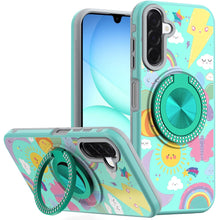 For Samsung A17 5G Case Printed Magnetic Bling Ring Stand Cover + Tempered Glass