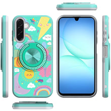 For Samsung A17 5G Case Printed Magnetic Bling Ring Stand Cover + Tempered Glass