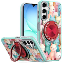 For Samsung A17 5G Case Printed Magnetic Bling Ring Stand Cover + Tempered Glass