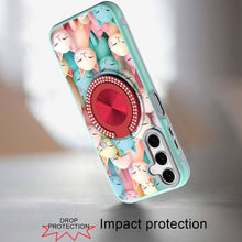 For Samsung A17 5G Case Printed Magnetic Bling Ring Stand Cover + Tempered Glass