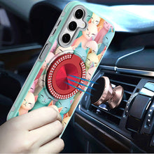 For Samsung A17 5G Case Printed Magnetic Bling Ring Stand Cover + Tempered Glass