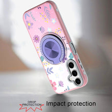 For Samsung A17 5G Case Printed Magnetic Bling Ring Stand Cover + Tempered Glass
