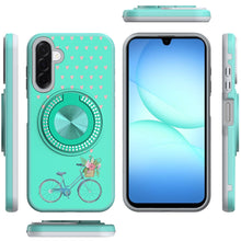 For Samsung A17 5G Case Printed Magnetic Bling Ring Stand Cover + Tempered Glass