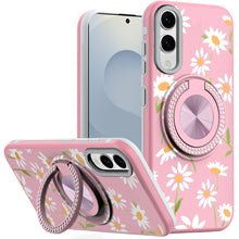 For Samsung S25 Edge Case Printed Magnetic Bling Ring Stand + Tempered Glass