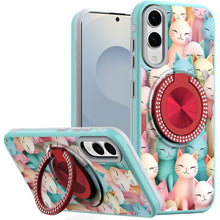 For Samsung S25 Edge Case Printed Magnetic Bling Ring Stand + Tempered Glass
